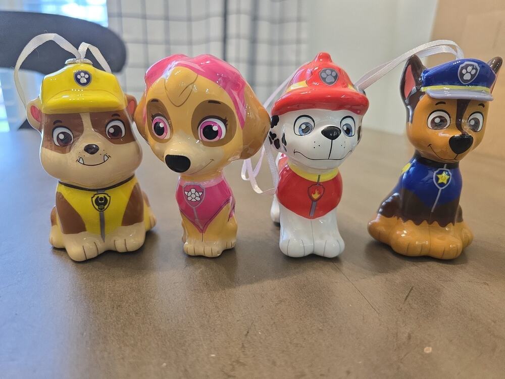 Lot Of 4 Spin Master Paw Patrol Christmas Ornaments Featuring Chase, Marshall